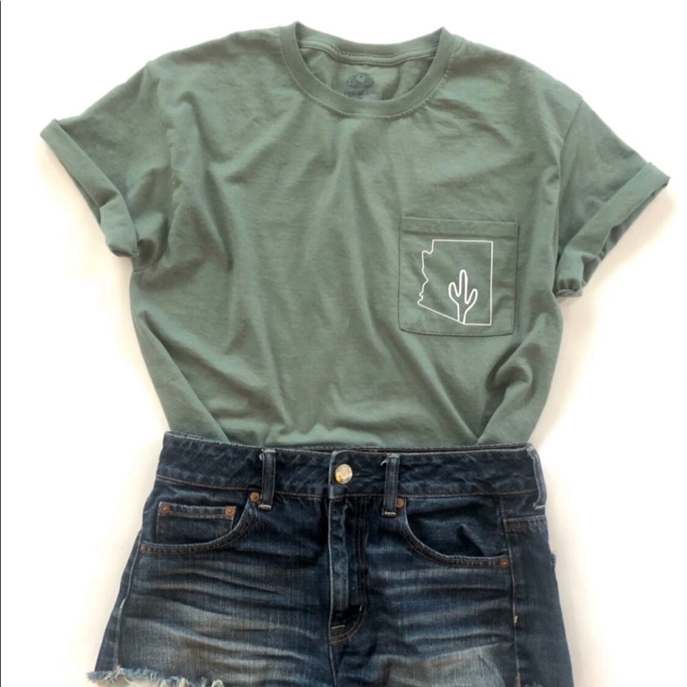 Green Arizona cactus pocket tee- Small-Large